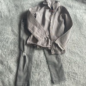 🎀 2pcs Girls Outfit Jeans and Button Down Shirt